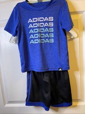 adidas Royal Blue Tee with Black and Blue Trim Athletic Shorts